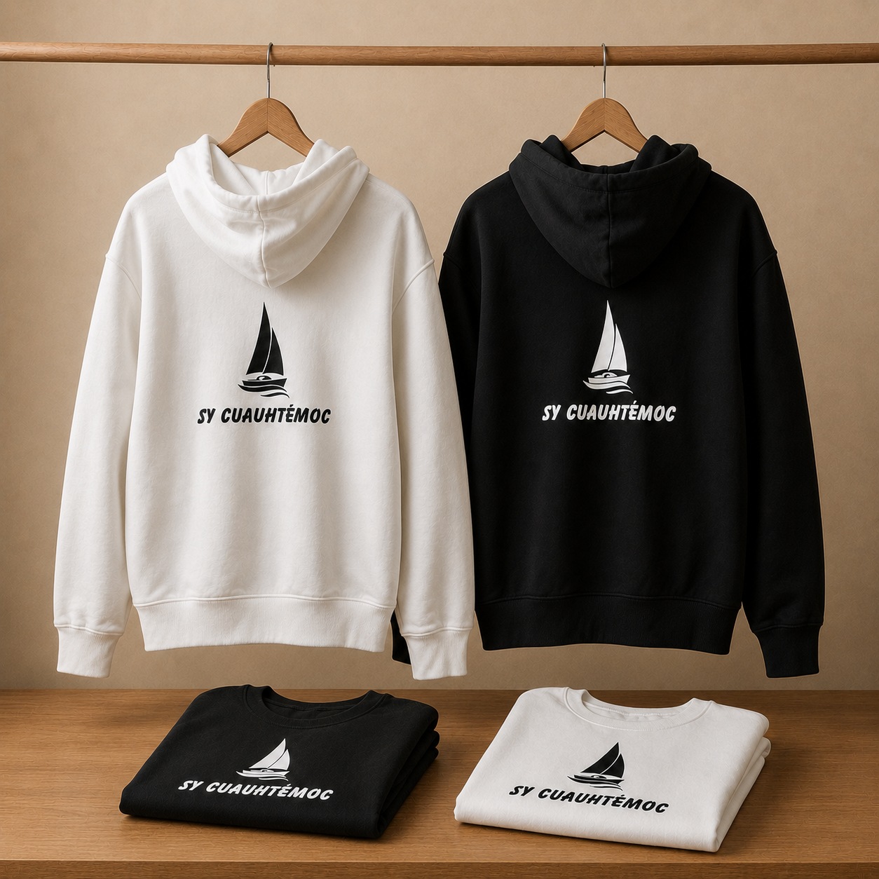 Bedruckte maritime Hoodies und T-Shirts in Schwarz und Weiß